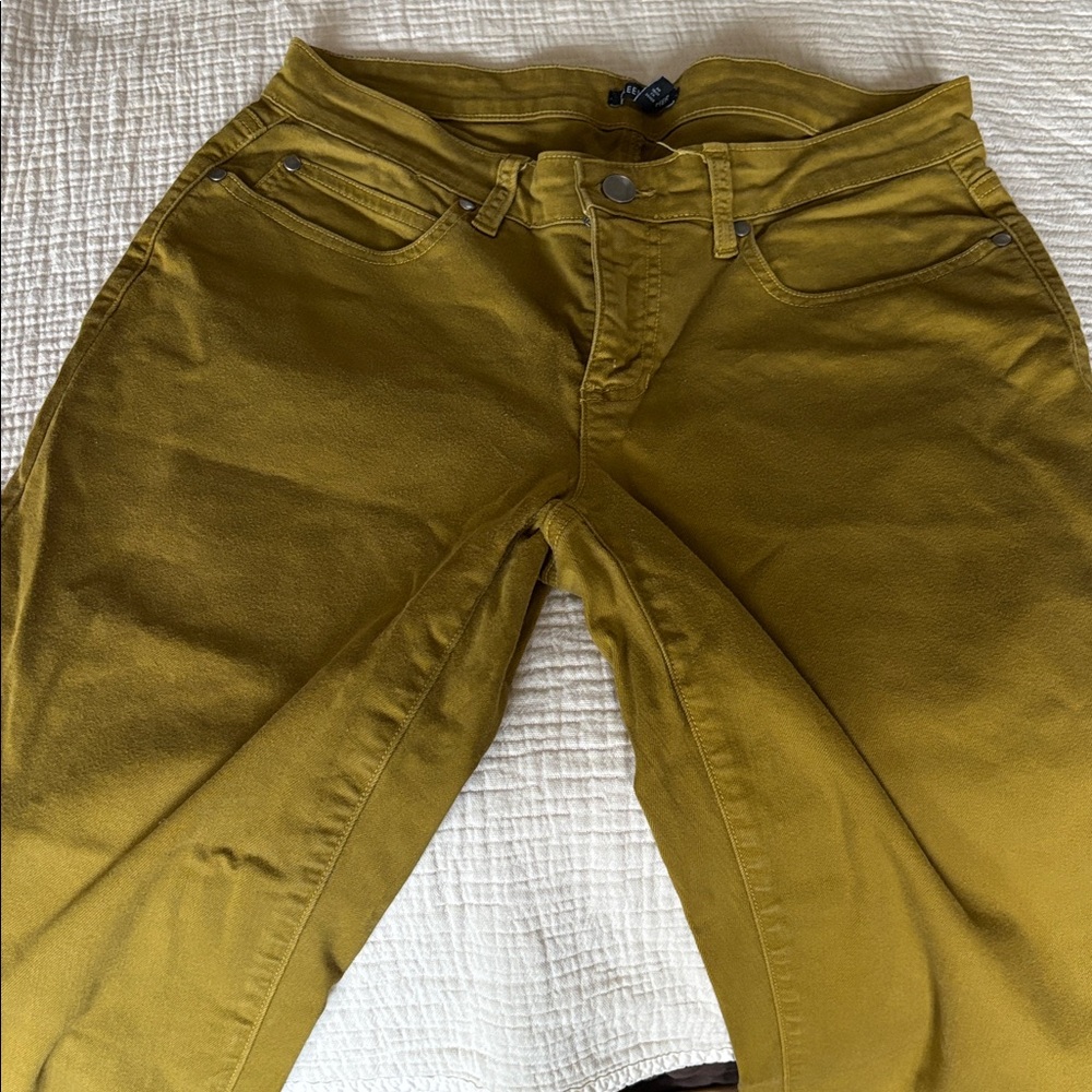 Eileen Fisher Twill Green Yellow Organic Cotton Straight Leg Pants
